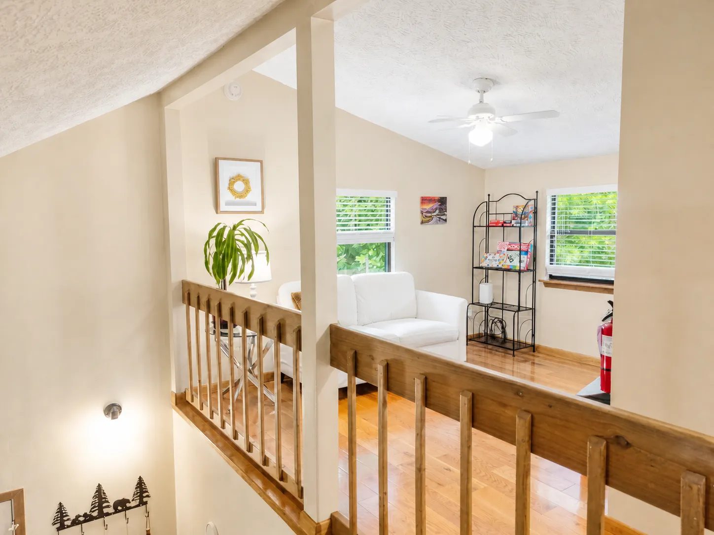 Looking into the loft from the top of the stairs
